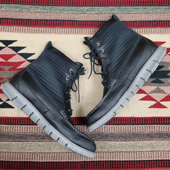 Cole Haan Black Leather Tall Boot Sz 13 Lace Up Lightweight Water Resistant - Picture 4 of 11